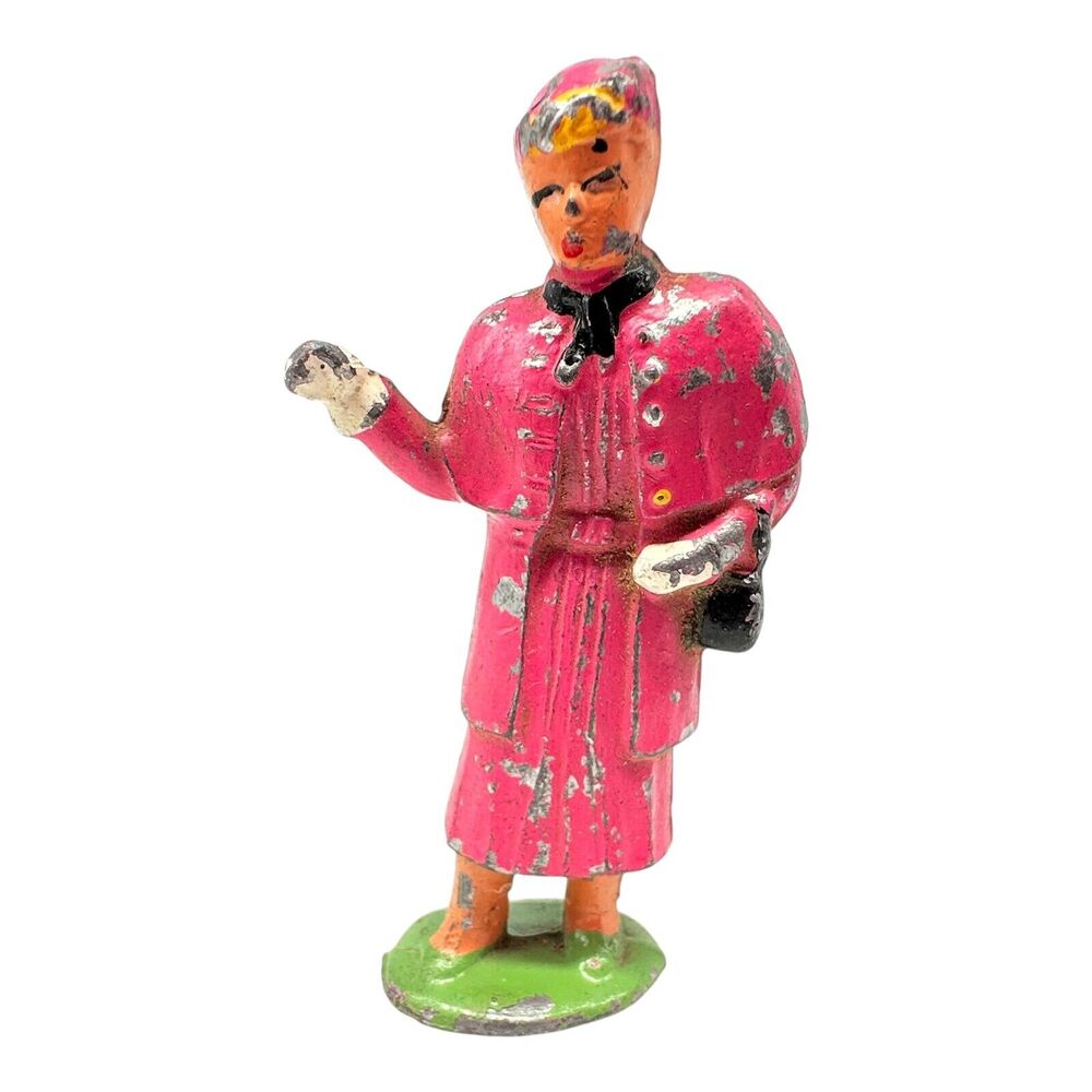 Barclay‎ Standing Waving Old Woman Pink Dress #618 Railroad 3” Lead Figure Vtg